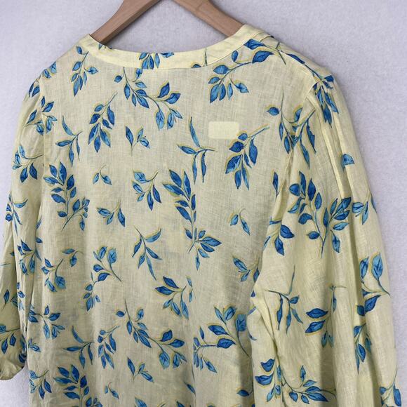 J.JILL Top PM Petite Love Linen Watercolor Printed Pintuck 3/4 Sleeve Yellow - Picture 8 of 13
